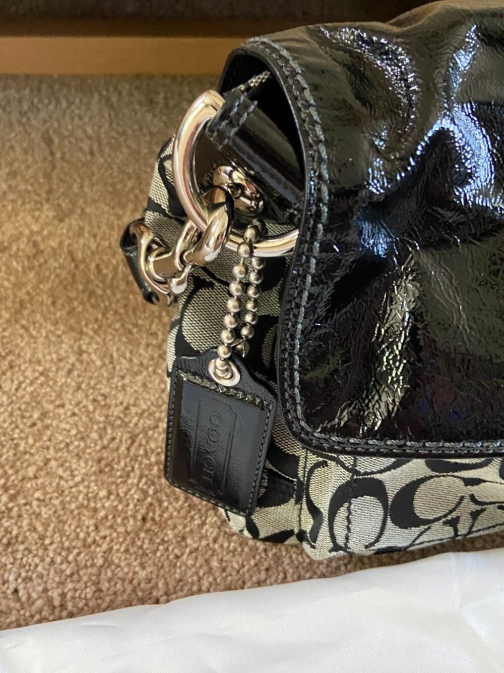 Coach Vintage Signature Canvas and Patent Leather Shoulder Bag - Picture 3 of 7